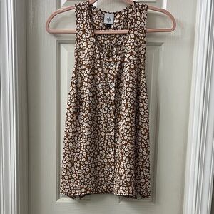 CAbi Brown and White Floral Sleeveless Blouse